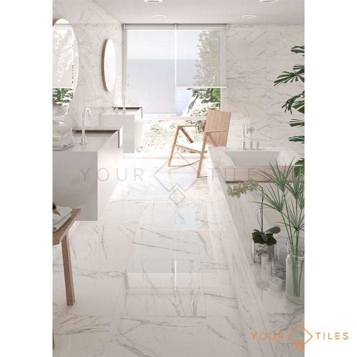 CUT TILE SAMPLE Snow Marble Gloss Effect