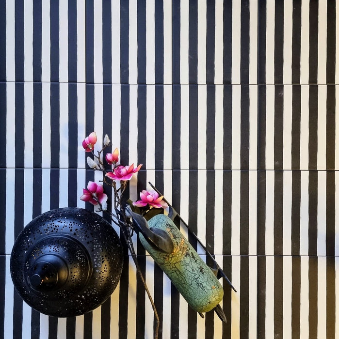 Pinstripes Black Tiles Indoor & Outdoor Tiles 20cm x 20cm