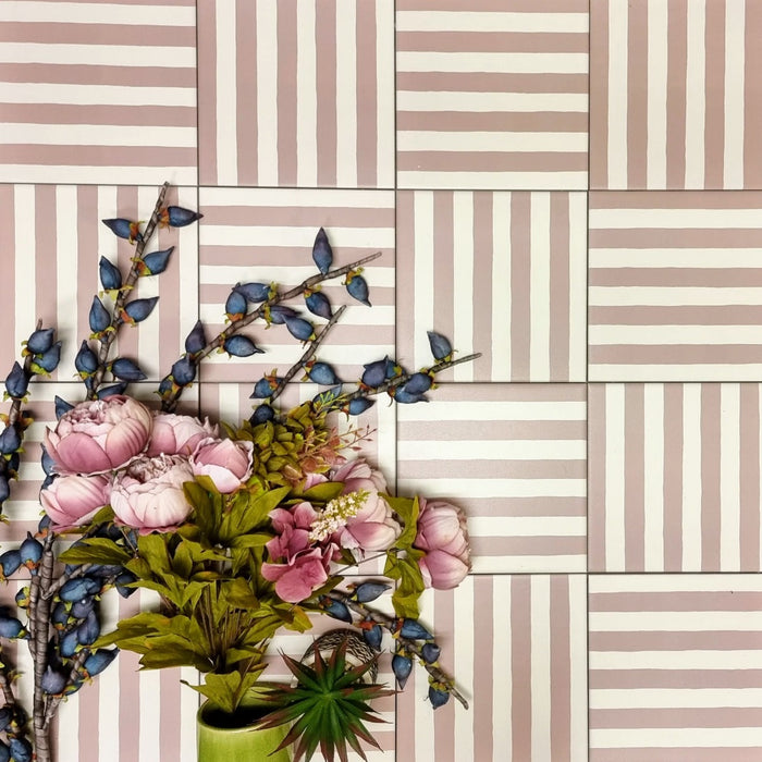 Pinstripes Vintage Rose Tiles Indoor & Outdoor Tiles 20cm x 20cm