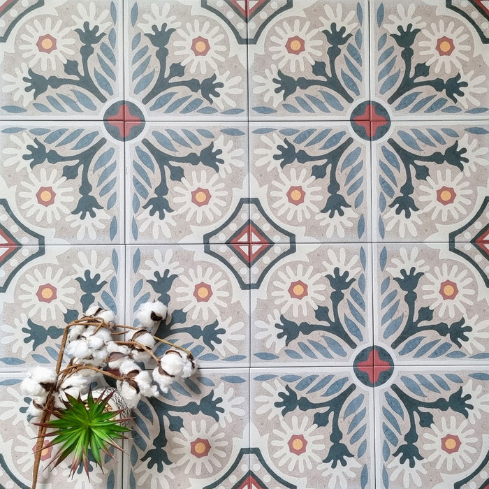 Jardin Daisy Moroccan Multicolour Porcelain Wall and Floor Tile 20cm x 20cm