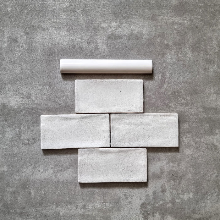 Dordogne White Blanca Bullnose Pencil Border Tiles 3cm x 20cm