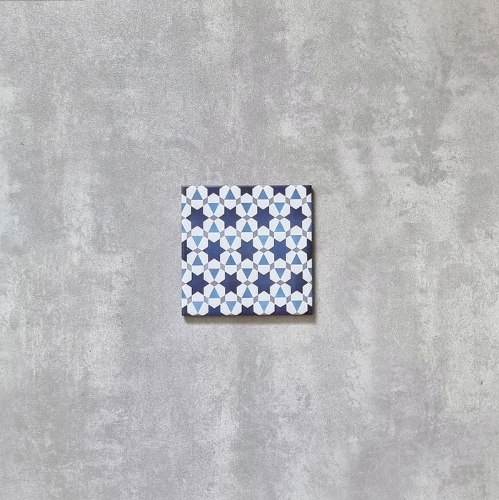 Meknes Blue Stars Mini Moroccan Porcelain Wall Floor Tile 15cm x 15cm