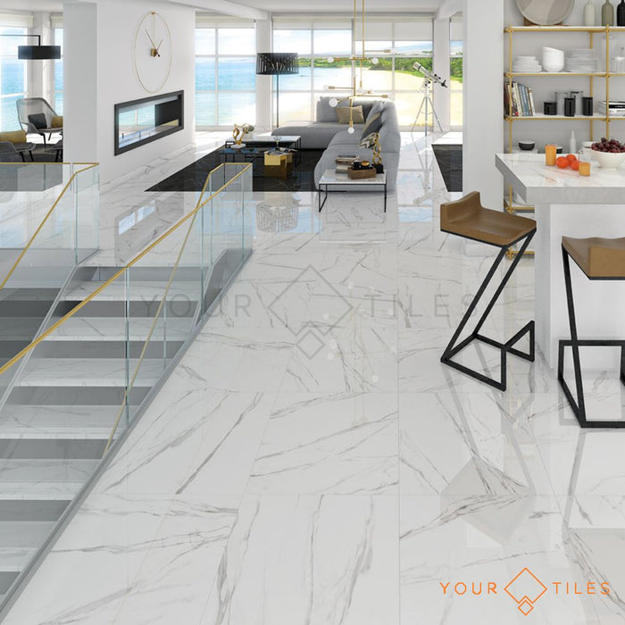 CUT TILE SAMPLE Snow Marble Gloss Effect