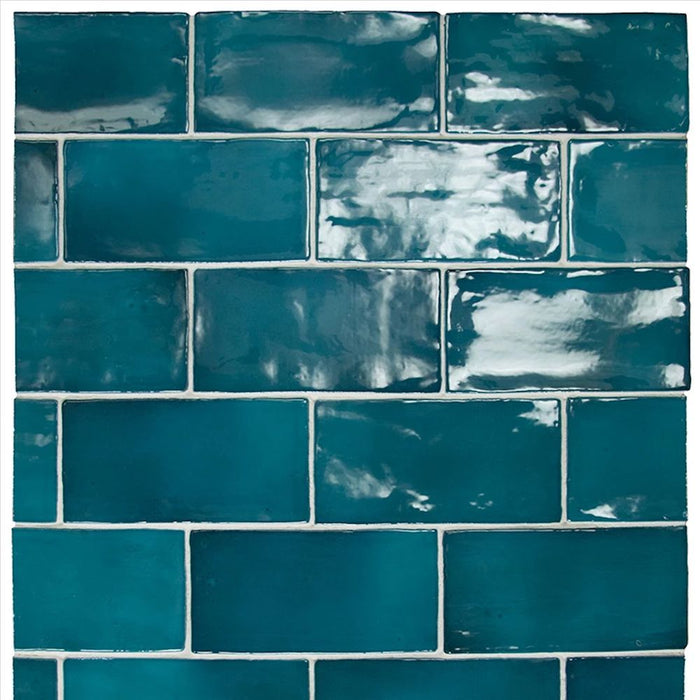 Liberty Glacier Teal Rustic Effect Gloss Wall Tiles 7.5cm x 15cm