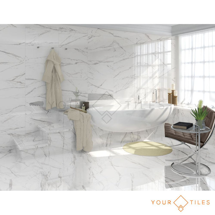 CUT TILE SAMPLE Snow Marble Gloss Effect