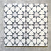 Agadir Silver Moroccan-style 20x20cm porcelain tiles shown as a four-tile layout, featuring a soft grey and white geometric star pattern with a clean, modern Moroccan look.