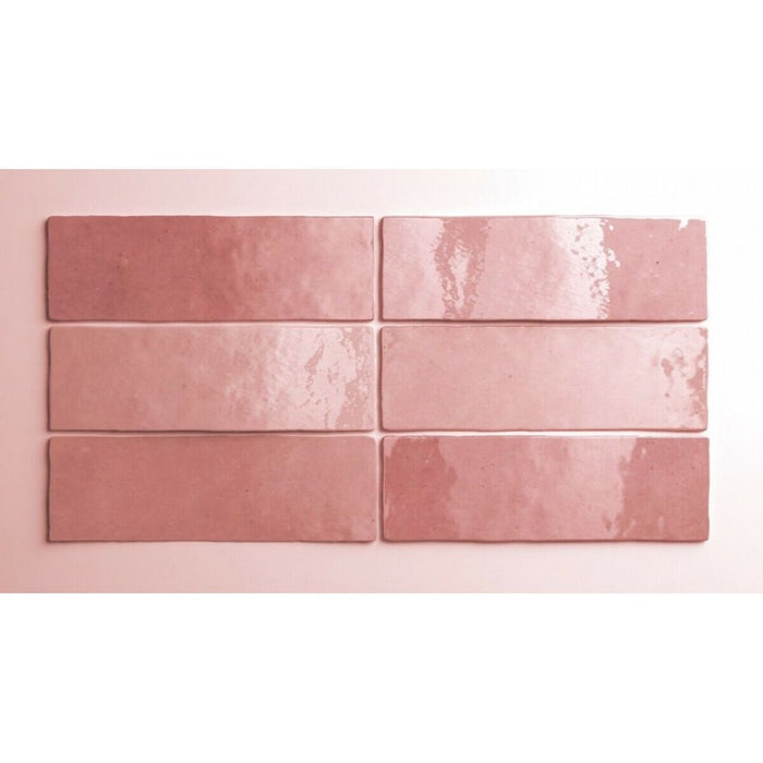 Zellige Brick Tile Rose Pink Moroccan Handmade Tile Style 6.5cm x 20cm