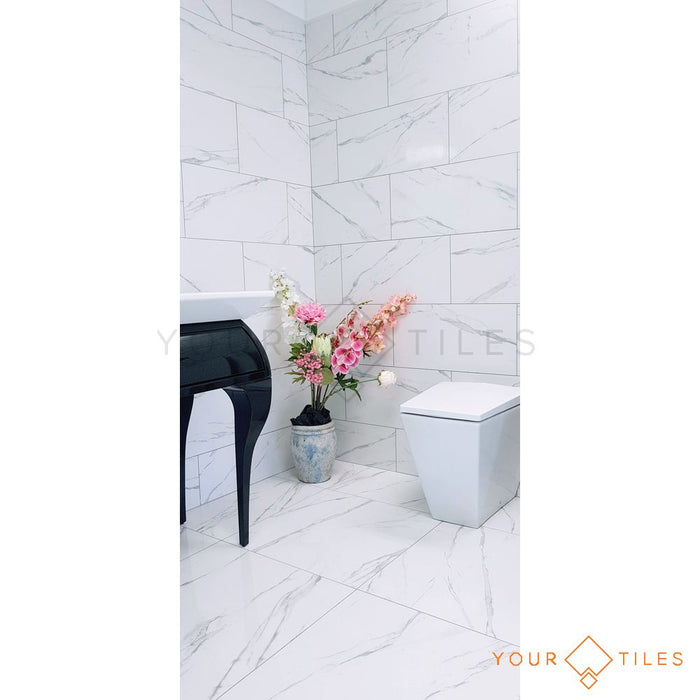 CUT TILE SAMPLE Snow Marble Gloss Effect