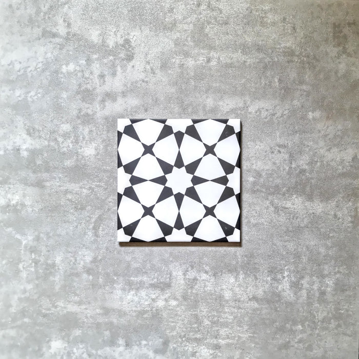 Agadir Black & White moroccan Tiles 20cm x 20cm Wall & Floor