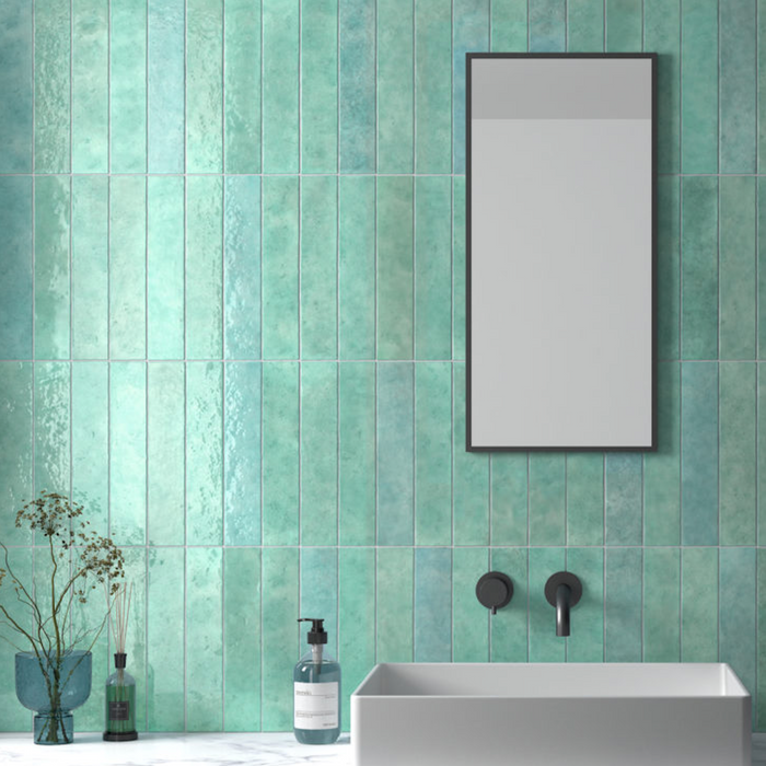 Bora Bora Aqua Brick | Flux Glaze Finish | Wall Tile | 6.5cm x 32.8cm