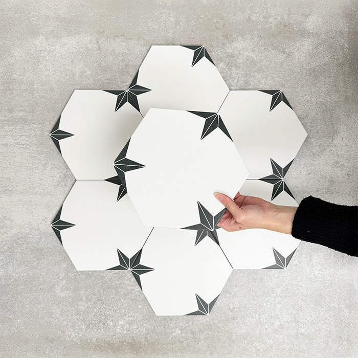 Polaris Black Star Hexagon | Moroccan Style | 22cm x 25cm