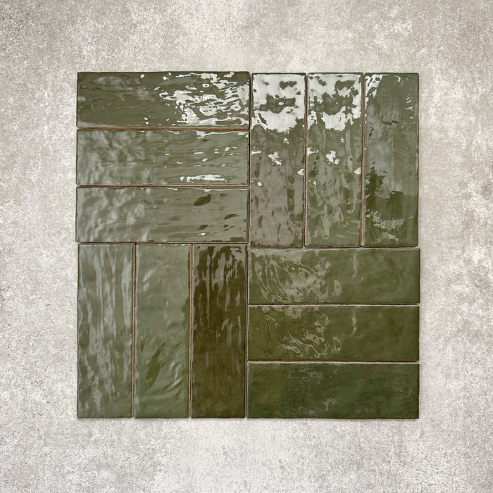 Zellige Botanical Green Brick | Moroccan Style | 6.5cm x 20cm