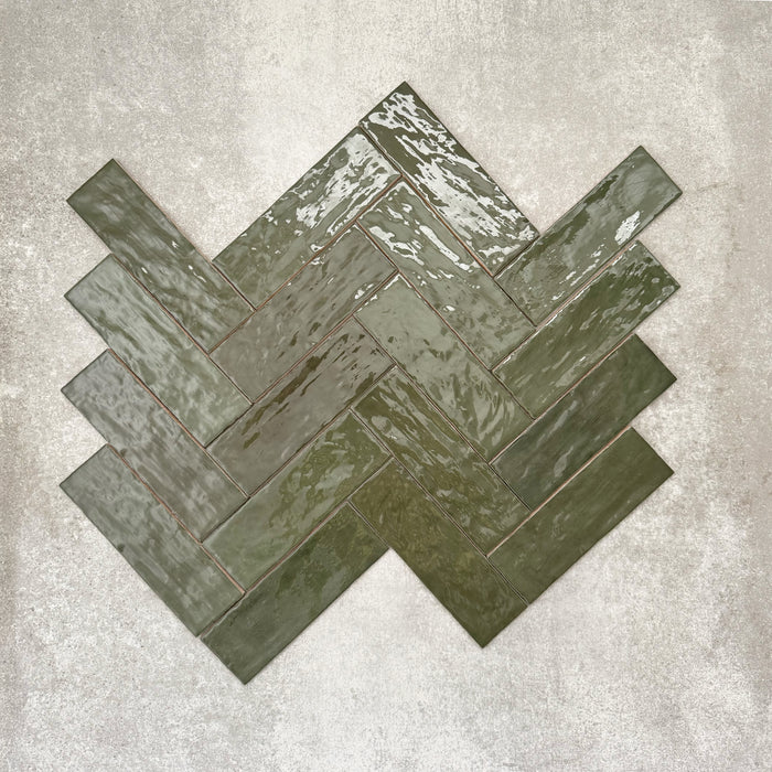 Zellige Botanical Green Brick | Moroccan Style | 6.5cm x 20cm