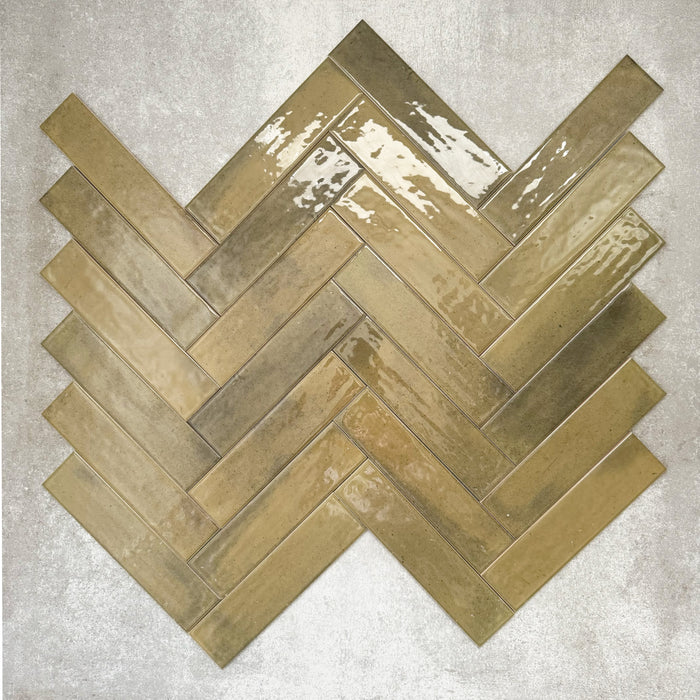 Allegra Daisy Green | Gloss Brick Tile | 6cm x 25cm