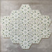 Grouped layout of Medina Hormuz Verde Green Moroccan-style hexagon porcelain tiles, 18.7 × 21.6 cm, displaying the full repeating geometric pattern in soft blue and white tones on a neutral background.