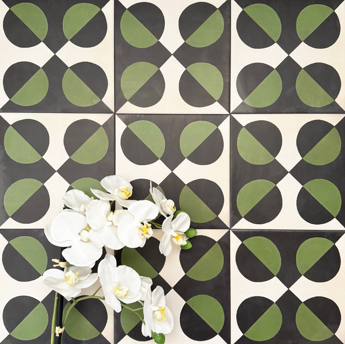 Abstract Illusion Verde Noir | Patterned Tile | 20cm x 20cm