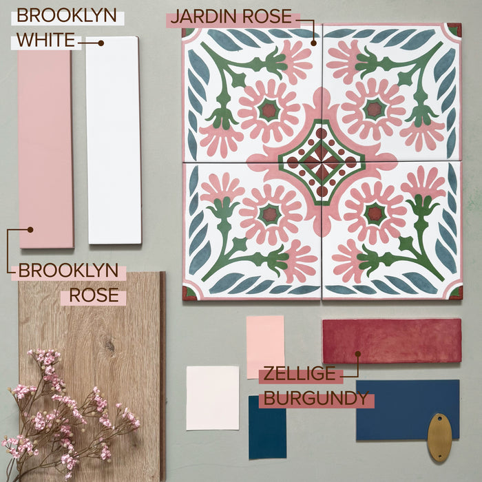 Jardin Rose Moroccan Pattern Tile  20cm x 20cm