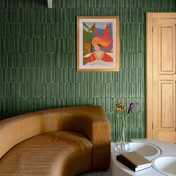 Levent Green Fluted Gloss Decor Porcelain Tiles 6cm x 24cm