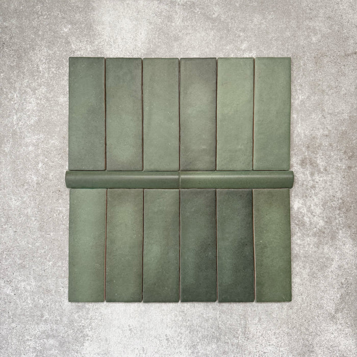 Zellige Malachite Green Bullnose | Moroccan Style | 3cm x 20cm