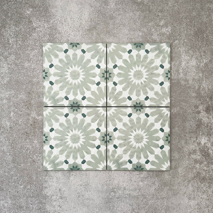 Fez  Mini Jade Green Moroccan Pattern Tile 15cm x 15cm