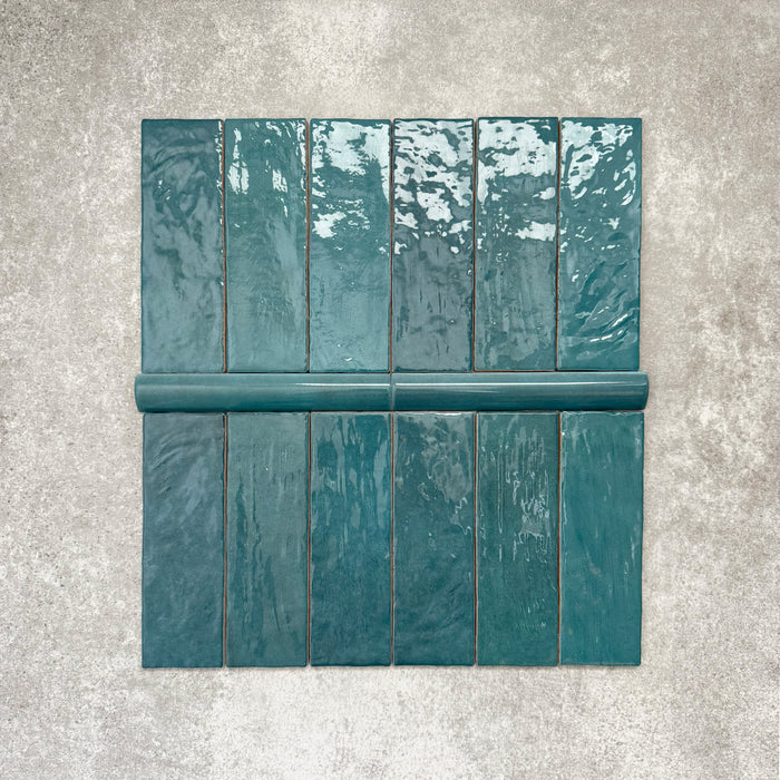 Zellige Peacock Green Bullnose | Moroccan Style | 3cm x 20cm