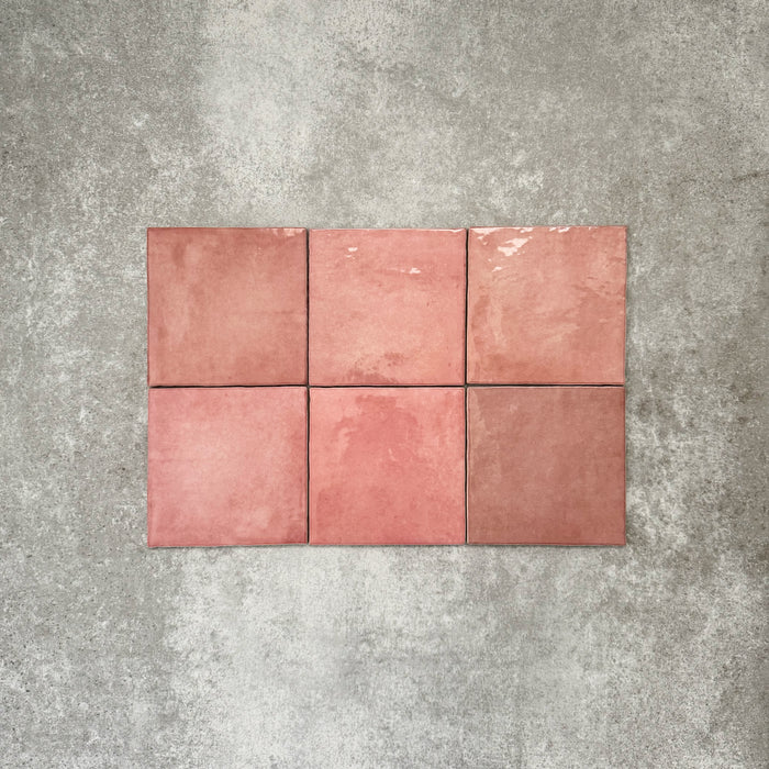 FULL TILE SAMPLE Zellige Square Rose Pink Moroccan Handmade Style 13.2cm x 13.2cm
