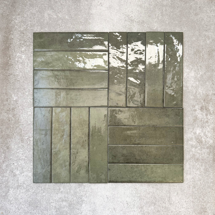 Nomad Sage Green Brick | Industrial Style Wall Tiles | 6cm x 24.6cm