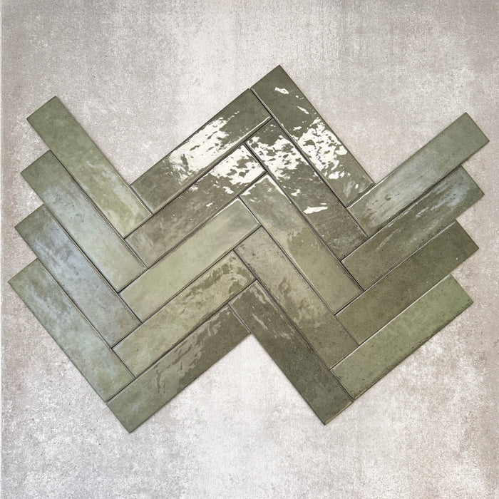 Nomad Sage Green Brick | Industrial Style Wall Tiles | 6cm x 24.6cm