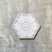 Single Medina Hormuz Snow White Moroccan-style hexagon porcelain tile, 18.7 × 21.6 cm, featuring a crisp star-inspired geometric pattern in white and soft grey tones on a neutral background.