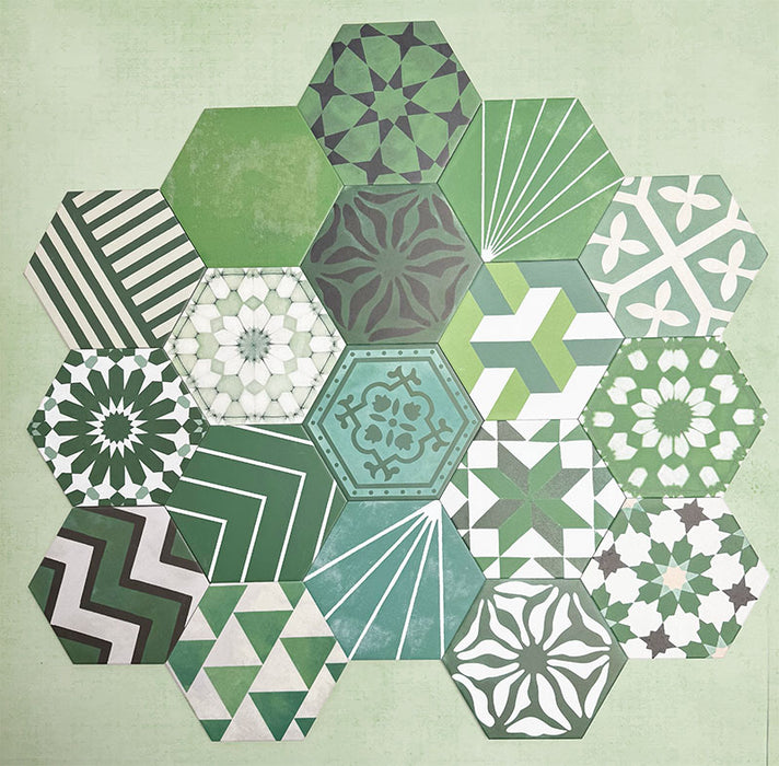 Fayrouz Verde Hexagon Patchwork | Moroccan Style | 18.7cm x 21.6cm