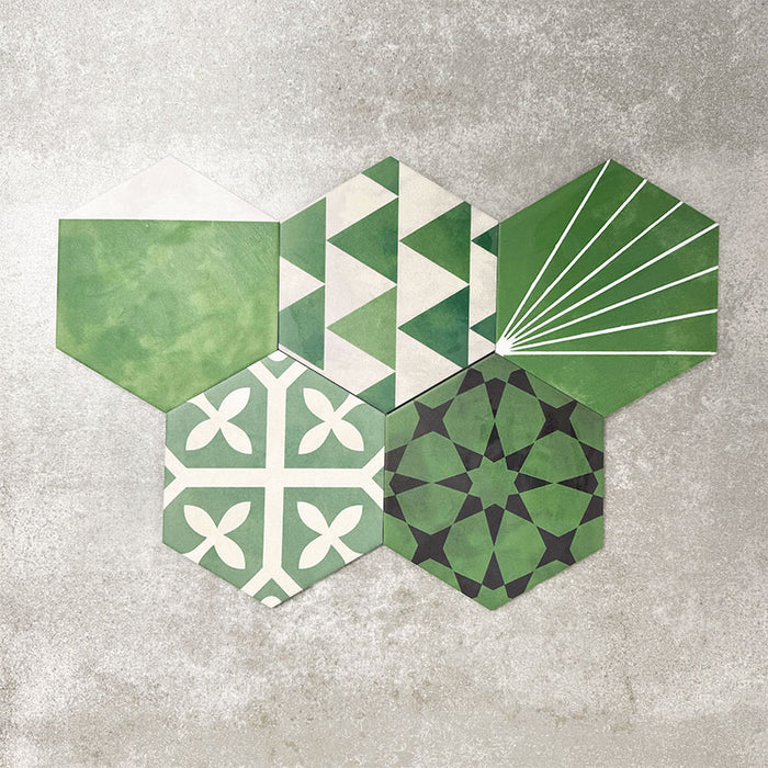 Fayrouz Verde Hexagon Patchwork | Moroccan Style | 18.7cm x 21.6cm