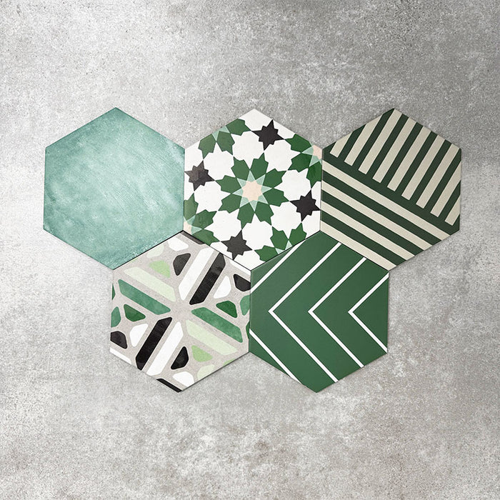 Fayrouz Verde Hexagon Patchwork | Moroccan Style | 18.7cm x 21.6cm