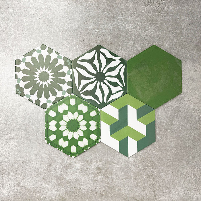 Fayrouz Verde Hexagon Patchwork | Moroccan Style | 18.7cm x 21.6cm