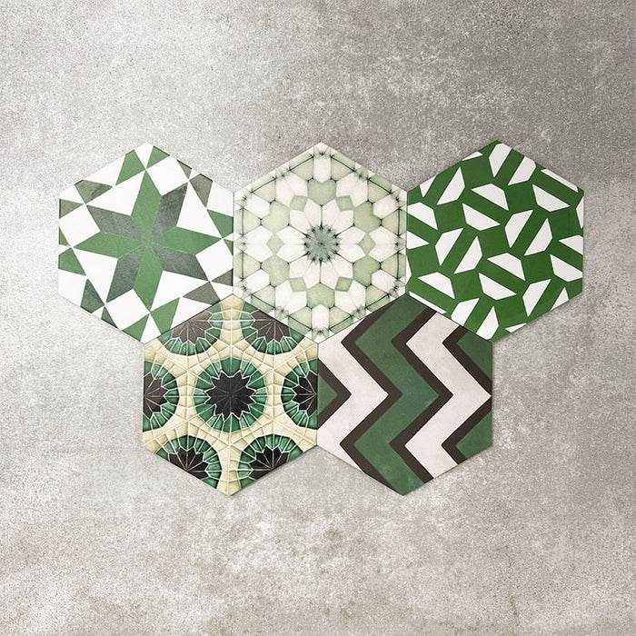 Fayrouz Verde Hexagon Patchwork | Moroccan Style | 18.7cm x 21.6cm