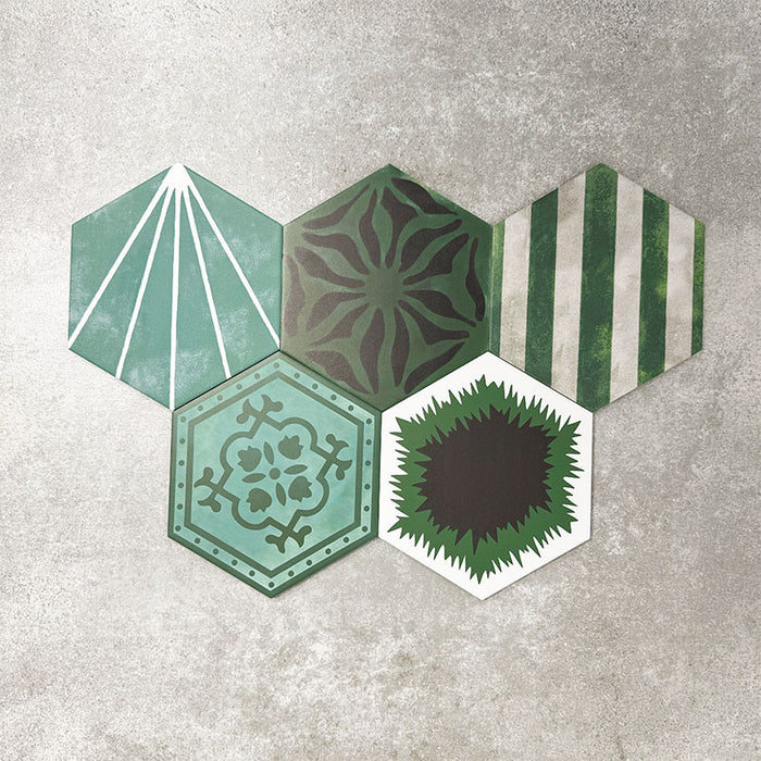 Fayrouz Verde Hexagon Patchwork | Moroccan Style | 18.7cm x 21.6cm