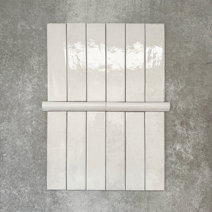 Nomad White Bullnose | Pencil Border Tiles | 3cm x 20cm