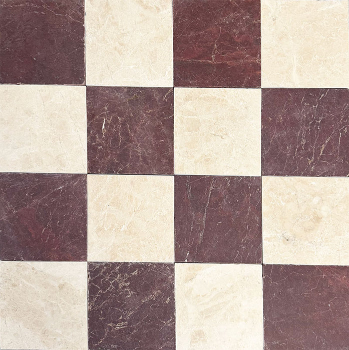 Fayrouz Tumbled Burgundy Red Marble Tile | 15cm x 15cm
