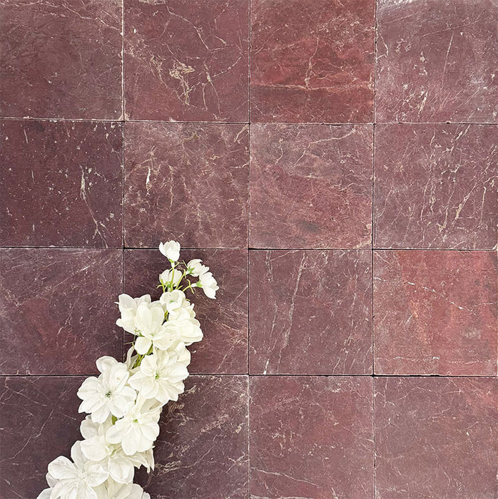 Fayrouz Tumbled Burgundy Red Marble Tile | 15cm x 15cm