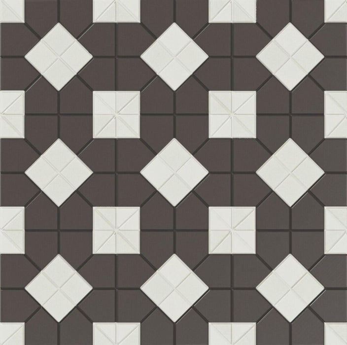 Abbey Black & White B Mosaic Victorian style patterned Tiles 28cm x 28cm