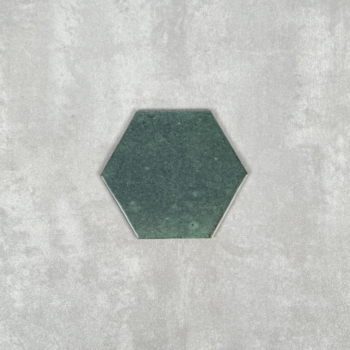 FULL TILE SAMPLE Allegra HEXAGON Green Gloss 15cm 17.3cm