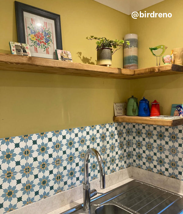 Madeira Anza Tile Blue & Yellow Moroccan Tiles Wall & Floor Tiles 20cm x 20cm