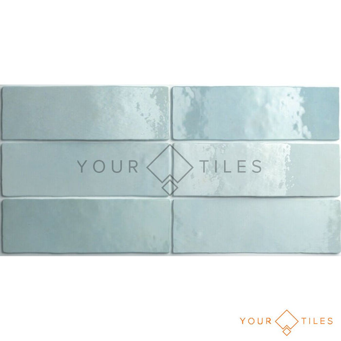 FULL TILE SAMPLE Zellige Brick Aqua Blue Moroccan Handmade Style 6.5cm x 20cm