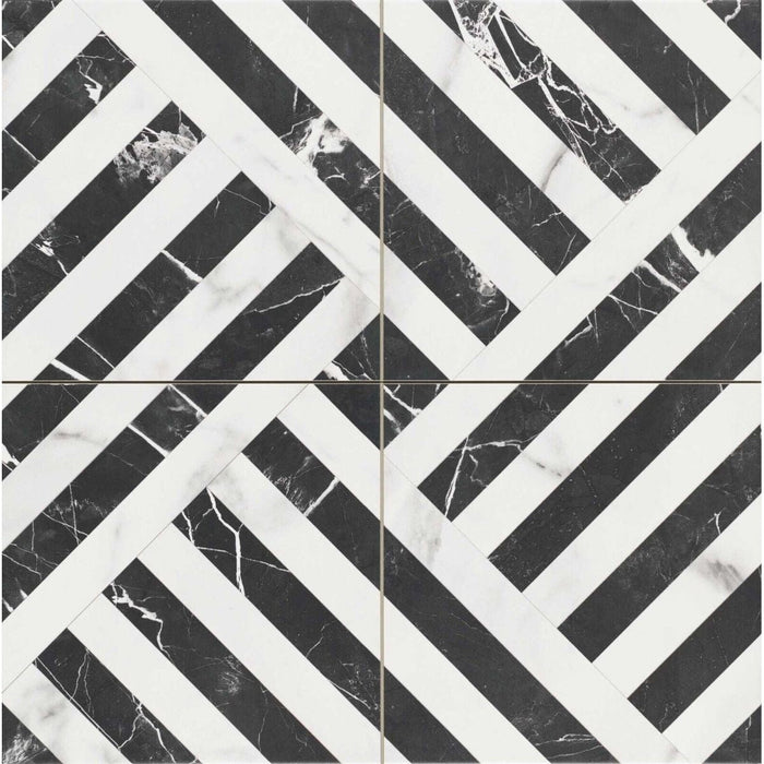 CUT TILE SAMPLE Art Deco Gatsby Black White 44cm x 44cm