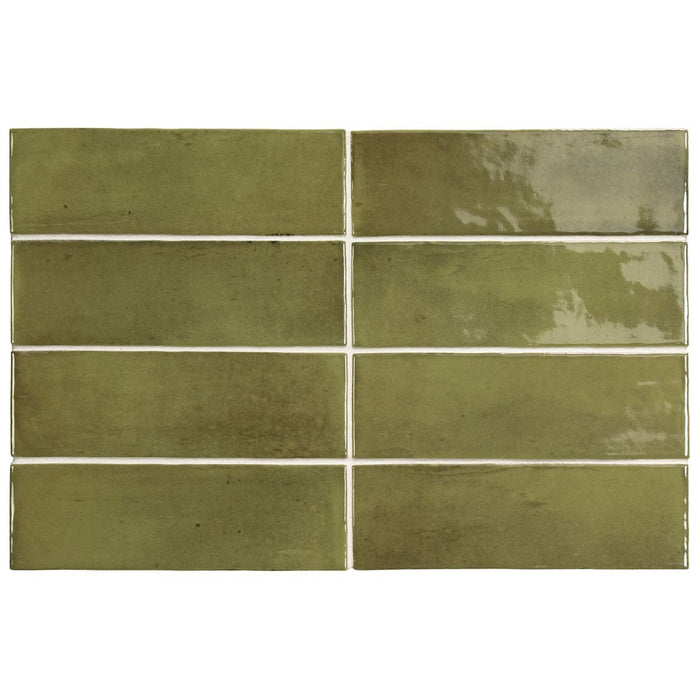 Benomar Moroccan Mini Brick GLOSS Verde 5cm x 15cm FULL TILE SAMPLE