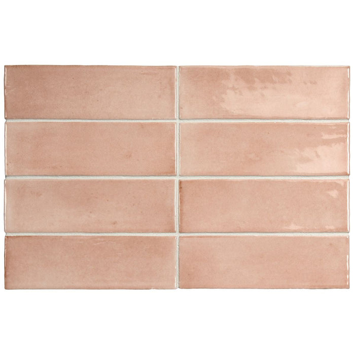 Benomar Moroccan Mini Brick GLOSS Pink 5cm x 15cm FULL TILE SAMPLE
