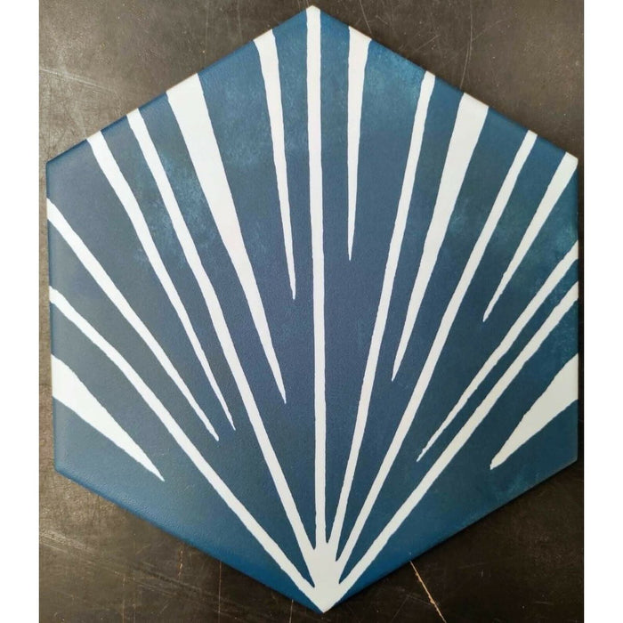 FULL TILE SAMPLE Zebra Azure Blue Hexagon 18.7cm x 21.6cm