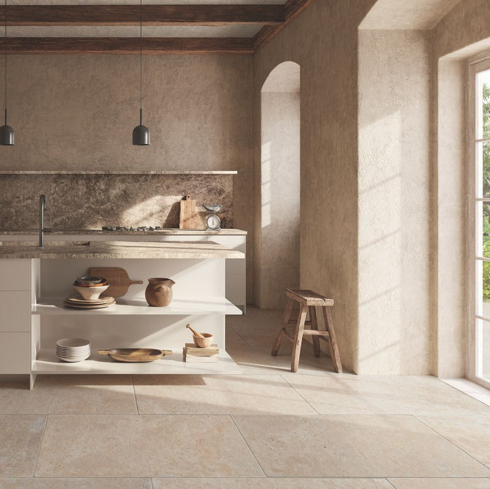 Flagstone Beige Tumbled Travertine Porcelain 50cm x 100cm