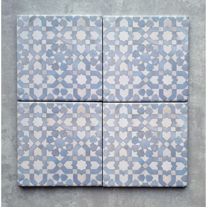 Berber Tetuan Blue Mini Moroccan Porcelain Wall Floor Tile 15cm x 15cm