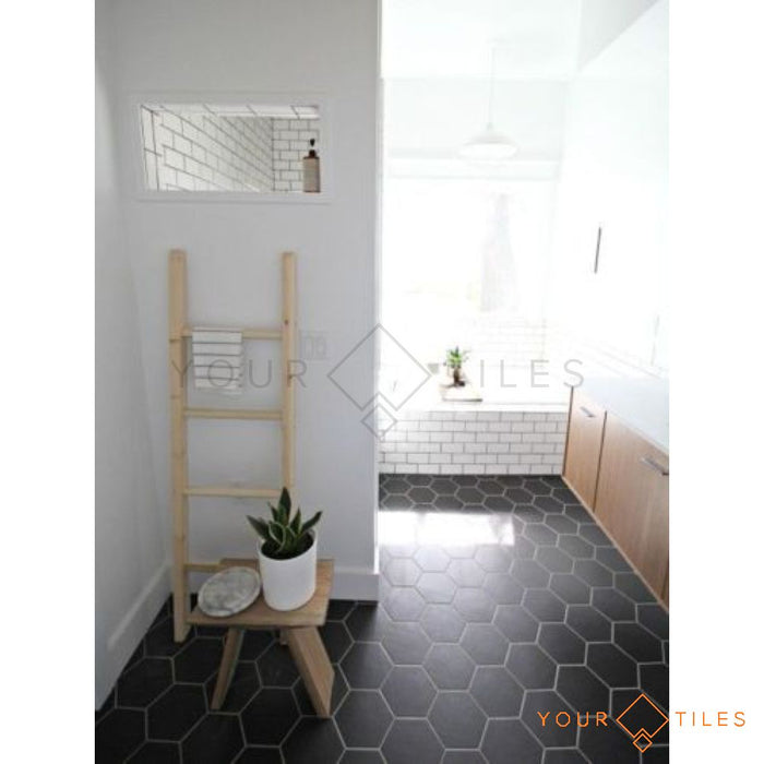 Pura Satin Tiles Black Hexagon Tiles Wall & Floor Tiles - 20cm x 20cm