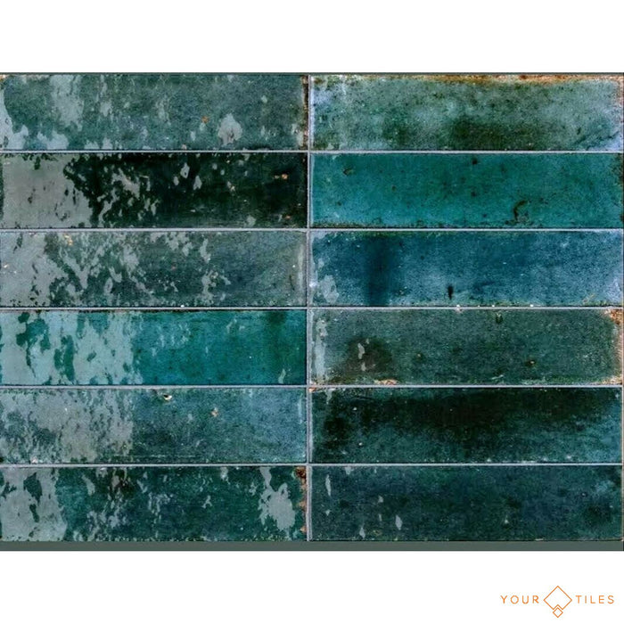 FULL TILE SAMPLE Levent Blue Porcelain Wall Tiles & Floor Tiles 6cm x 24cm